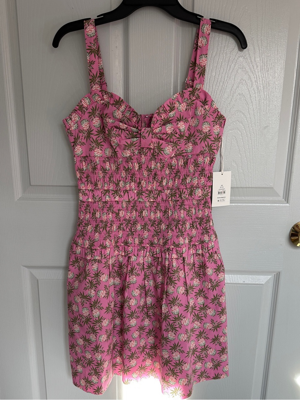 Smocked Pink Pineapple-Print Mini Dress